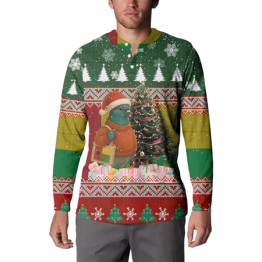 Guinea Bissau Christmas Button Sweatshirt with Santa Penguin Christmas Tree and Red Green Yellow Snowflake - Wonder Print Shop
