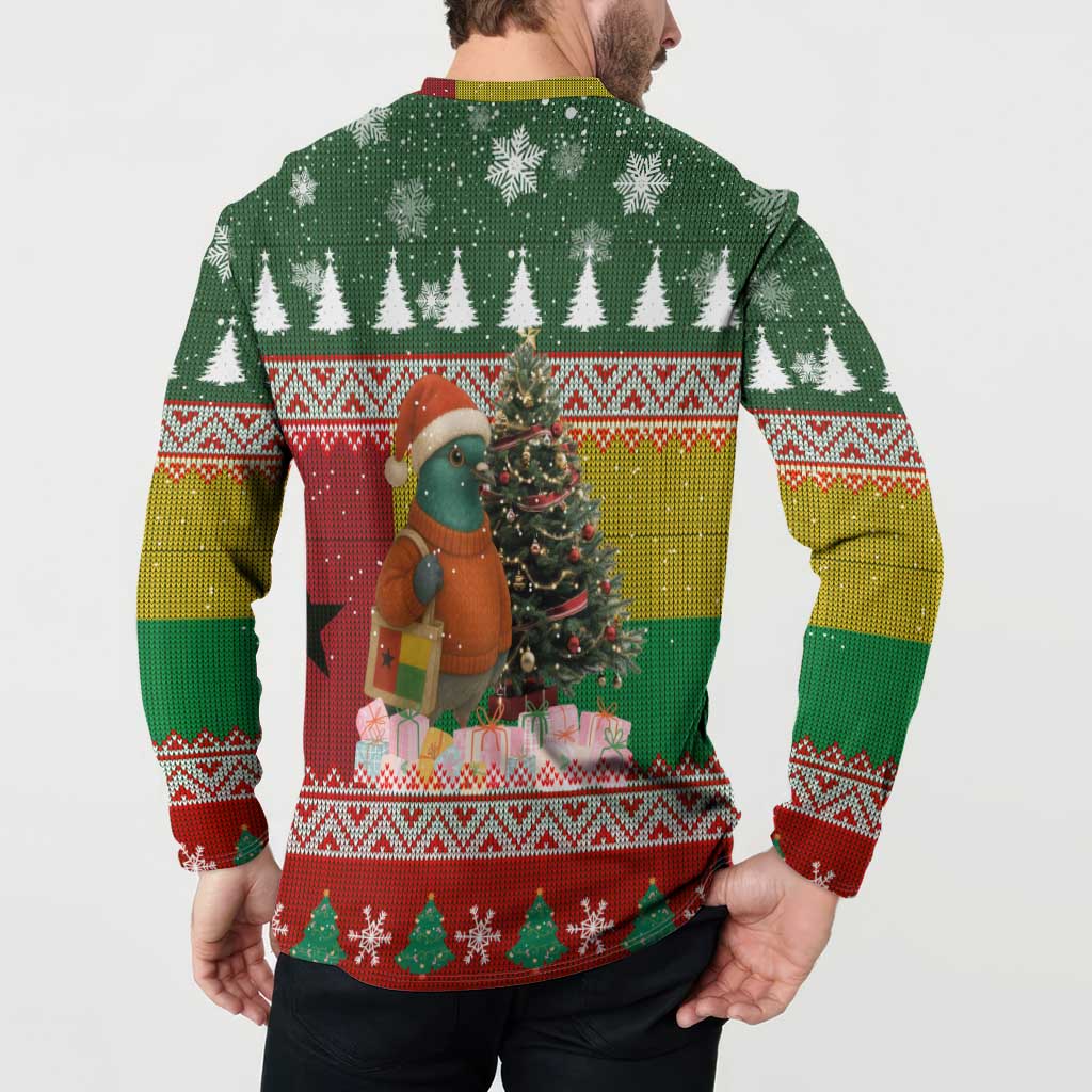 Guinea Bissau Christmas Button Sweatshirt with Santa Penguin Christmas Tree and Red Green Yellow Snowflake - Wonder Print Shop