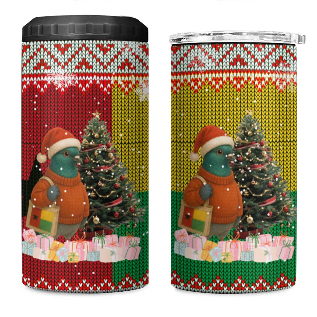Guinea Bissau Christmas 4 in 1 Can Cooler Tumbler with Santa Penguin Christmas Tree and Red Green Yellow Snowflake - Wonder Print Shop