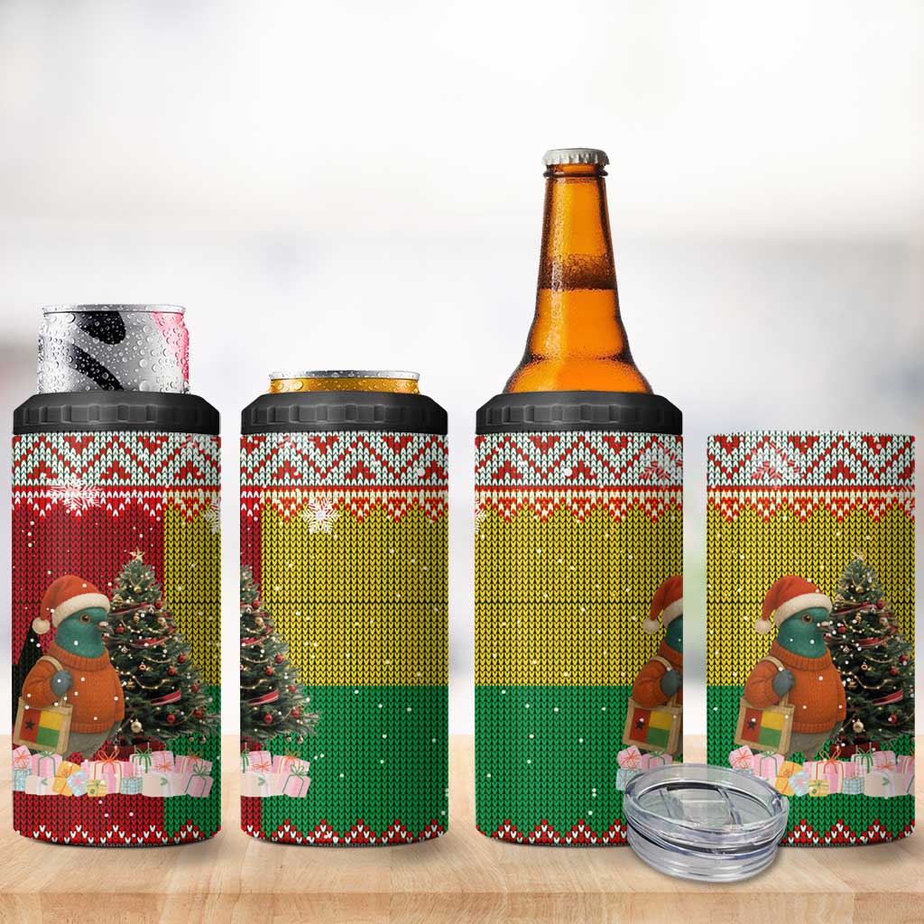 Guinea Bissau Christmas 4 in 1 Can Cooler Tumbler with Santa Penguin Christmas Tree and Red Green Yellow Snowflake - Wonder Print Shop