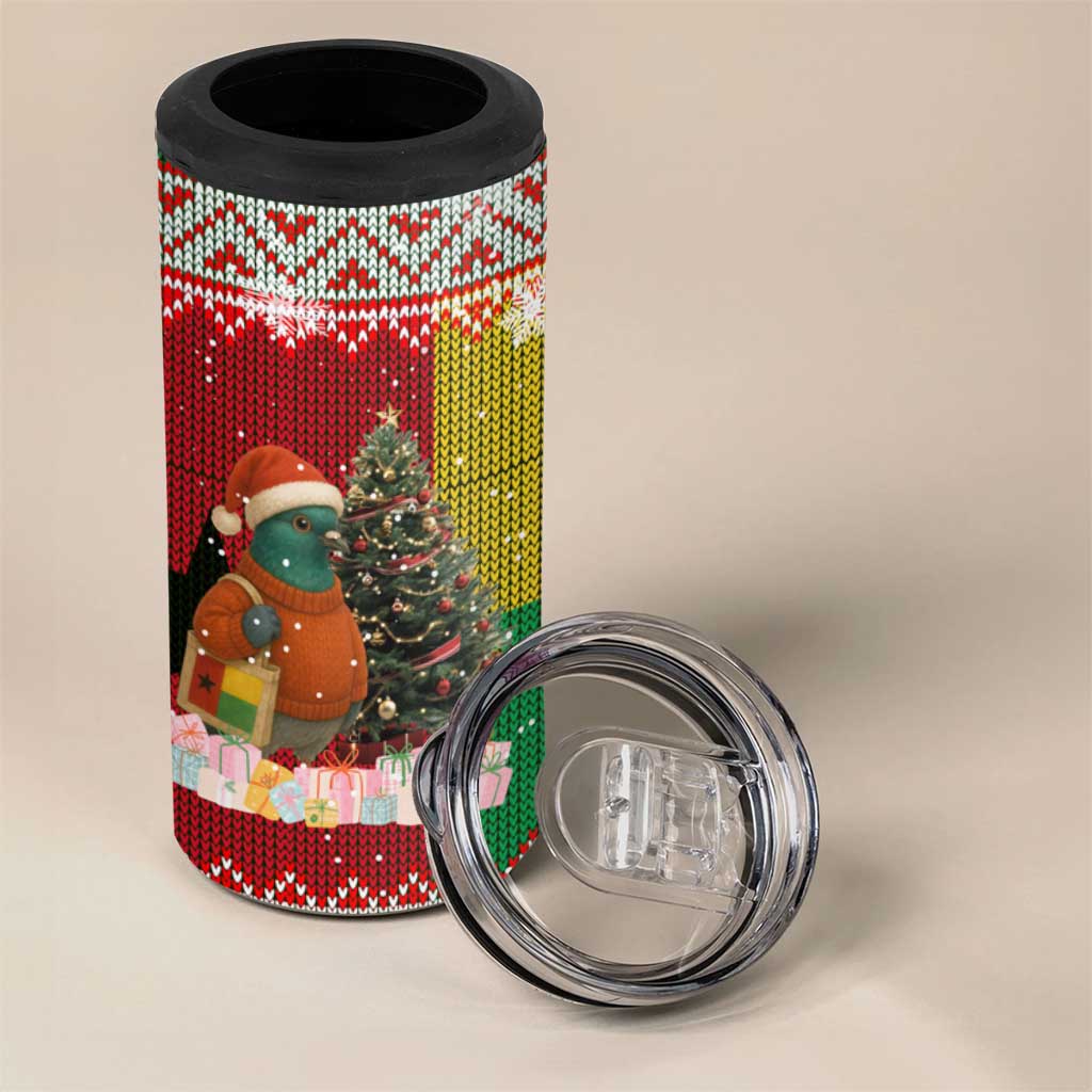 Guinea Bissau Christmas 4 in 1 Can Cooler Tumbler with Santa Penguin Christmas Tree and Red Green Yellow Snowflake - Wonder Print Shop