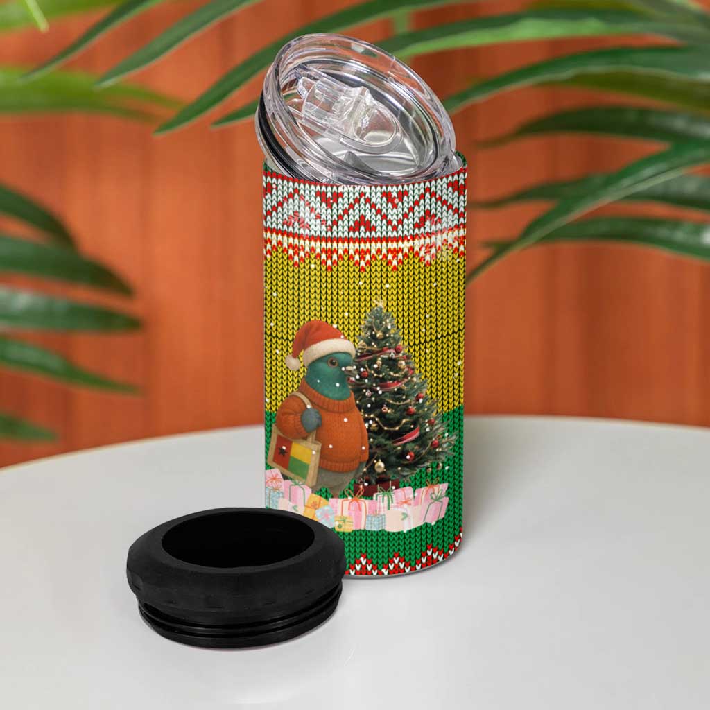 Guinea Bissau Christmas 4 in 1 Can Cooler Tumbler with Santa Penguin Christmas Tree and Red Green Yellow Snowflake - Wonder Print Shop