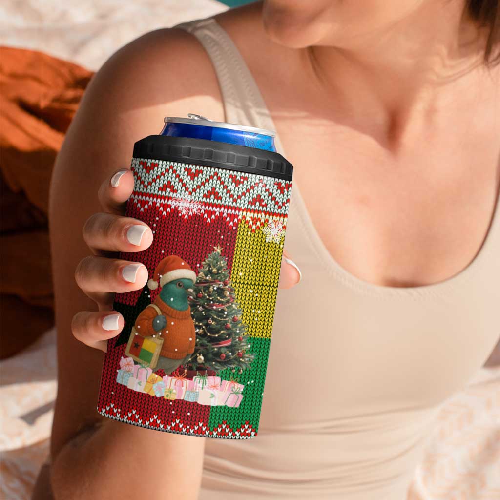 Guinea Bissau Christmas 4 in 1 Can Cooler Tumbler with Santa Penguin Christmas Tree and Red Green Yellow Snowflake - Wonder Print Shop
