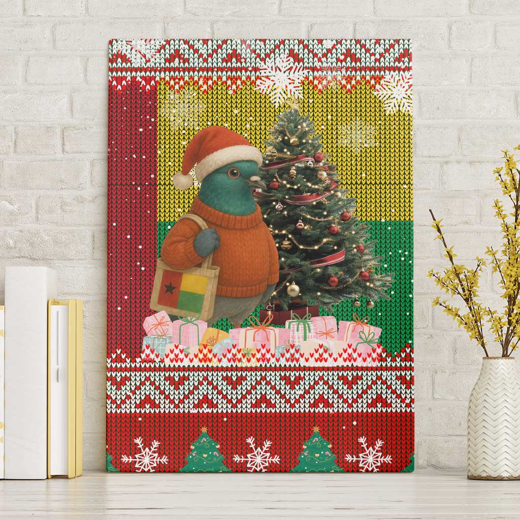Guinea Bissau Christmas Canvas Wall Art with Santa Penguin Christmas Tree and Red Green Yellow Snowflake - Wonder Print Shop