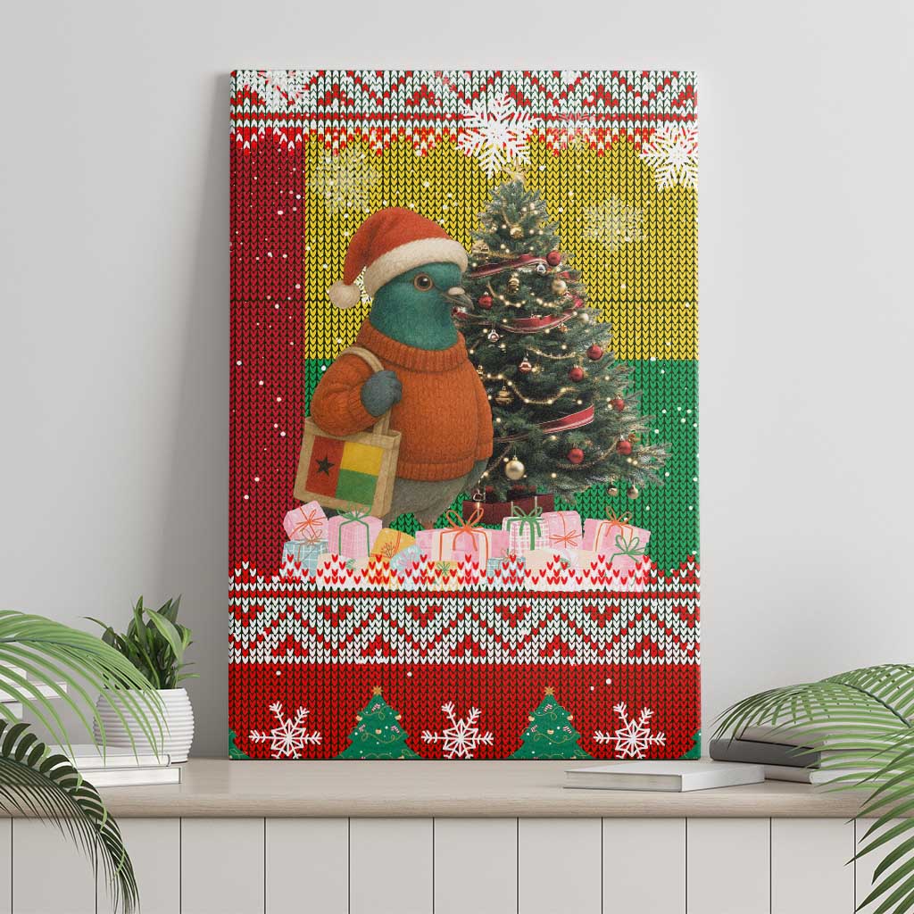 Guinea Bissau Christmas Canvas Wall Art with Santa Penguin Christmas Tree and Red Green Yellow Snowflake - Wonder Print Shop