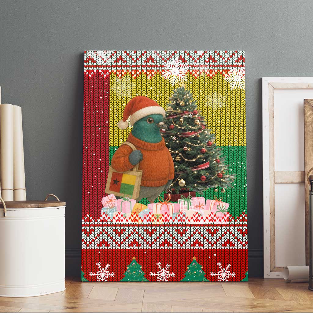 Guinea Bissau Christmas Canvas Wall Art with Santa Penguin Christmas Tree and Red Green Yellow Snowflake - Wonder Print Shop