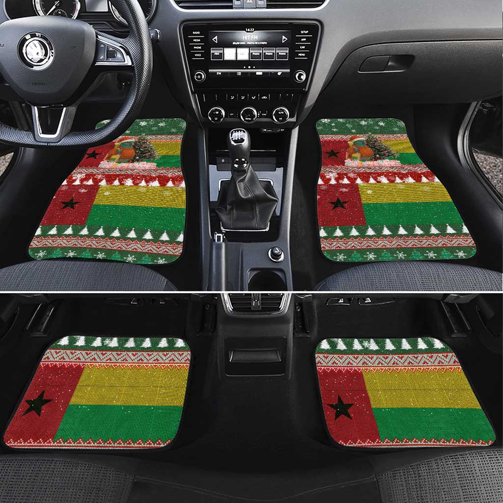 Guinea Bissau Christmas Car Mats with Santa Penguin Christmas Tree and Red Green Yellow Snowflake - Wonder Print Shop