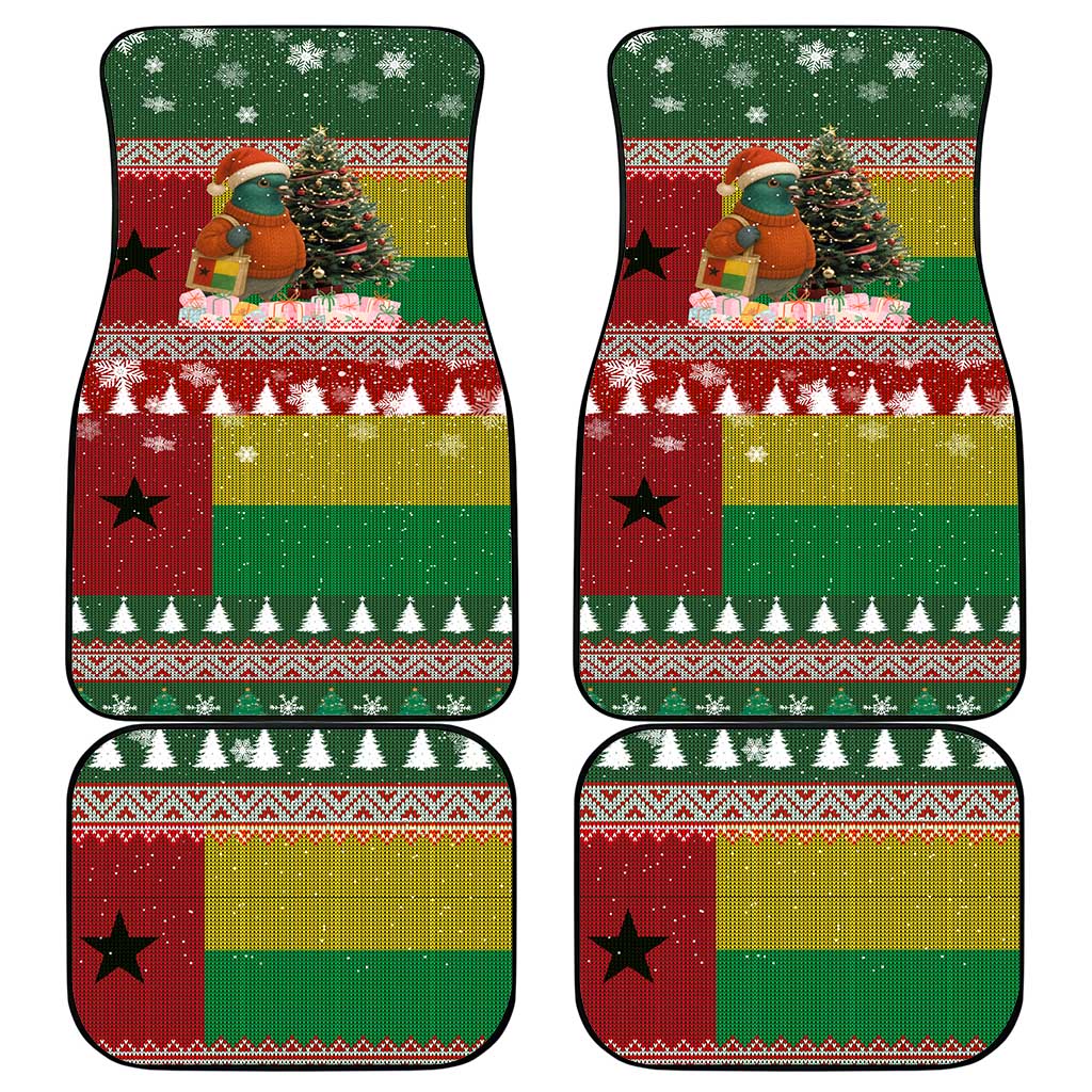 Guinea Bissau Christmas Car Mats with Santa Penguin Christmas Tree and Red Green Yellow Snowflake - Wonder Print Shop