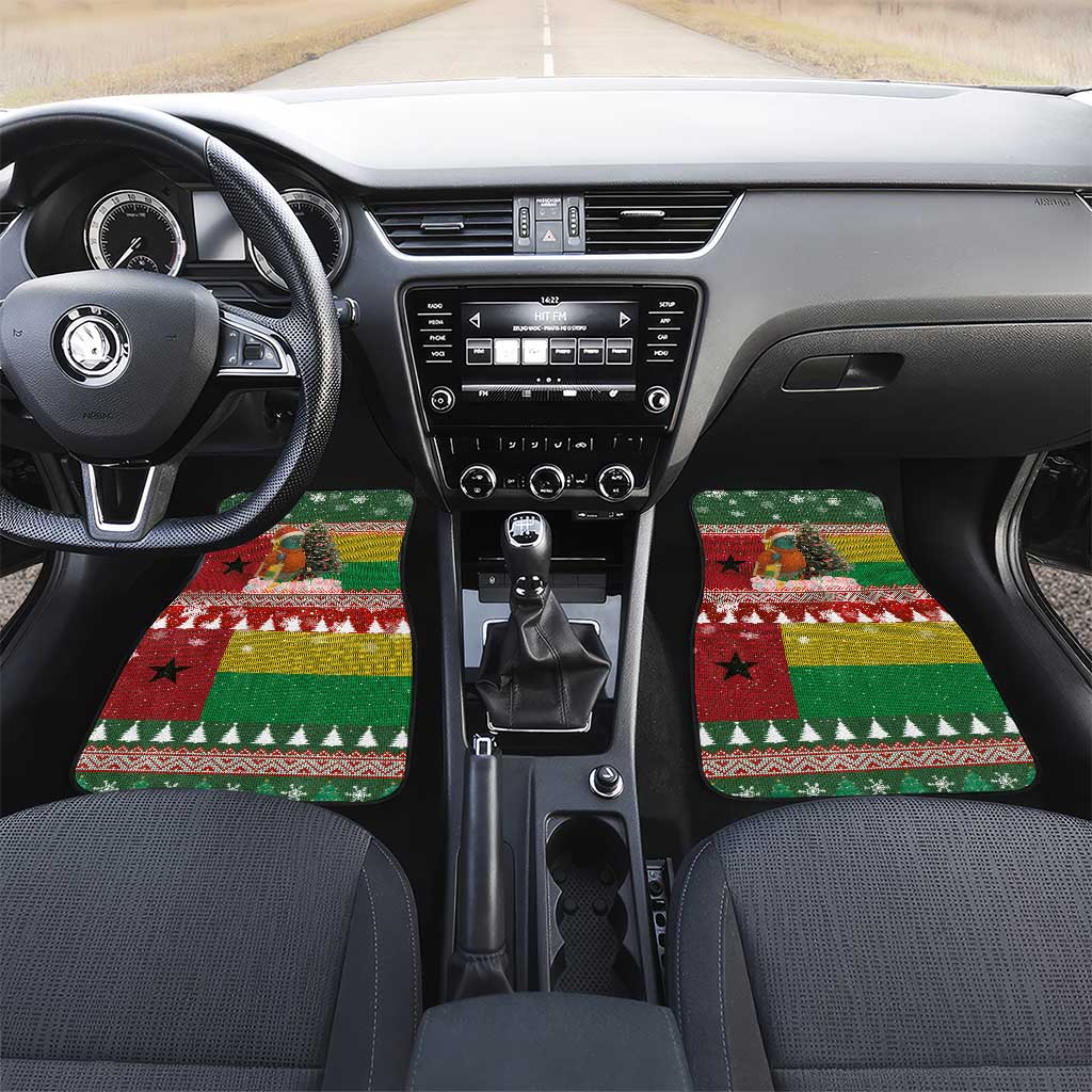 Guinea Bissau Christmas Car Mats with Santa Penguin Christmas Tree and Red Green Yellow Snowflake - Wonder Print Shop