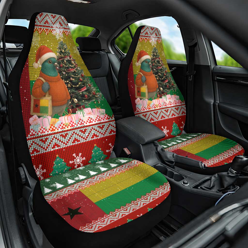 Guinea Bissau Christmas Car Seat Cover with Santa Penguin Christmas Tree and Red Green Yellow Snowflake - Wonder Print Shop