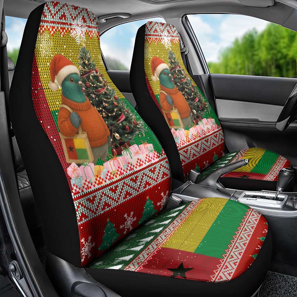Guinea Bissau Christmas Car Seat Cover with Santa Penguin Christmas Tree and Red Green Yellow Snowflake - Wonder Print Shop