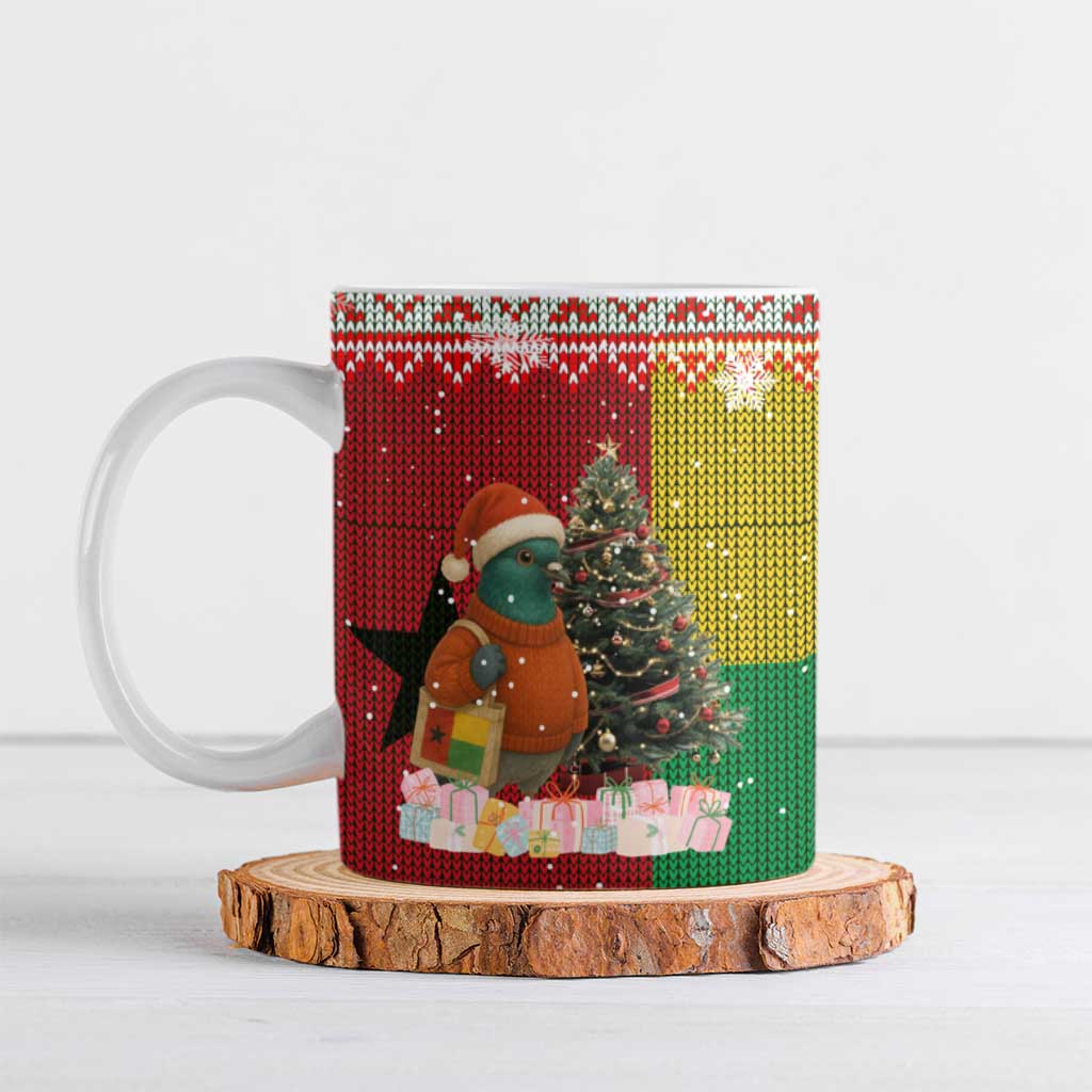 Guinea Bissau Christmas Ceramic Mug with Santa Penguin Christmas Tree and Red Green Yellow Snowflake - Wonder Print Shop