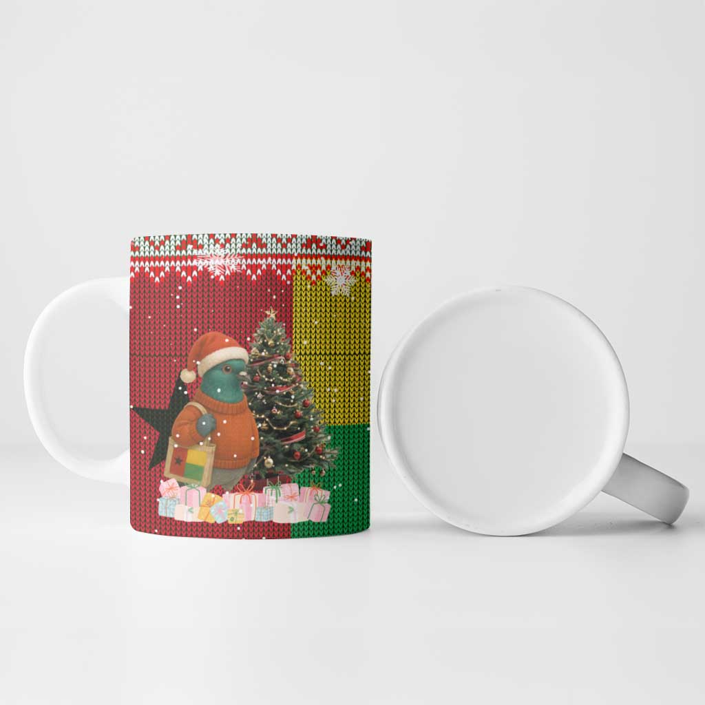 Guinea Bissau Christmas Ceramic Mug with Santa Penguin Christmas Tree and Red Green Yellow Snowflake - Wonder Print Shop