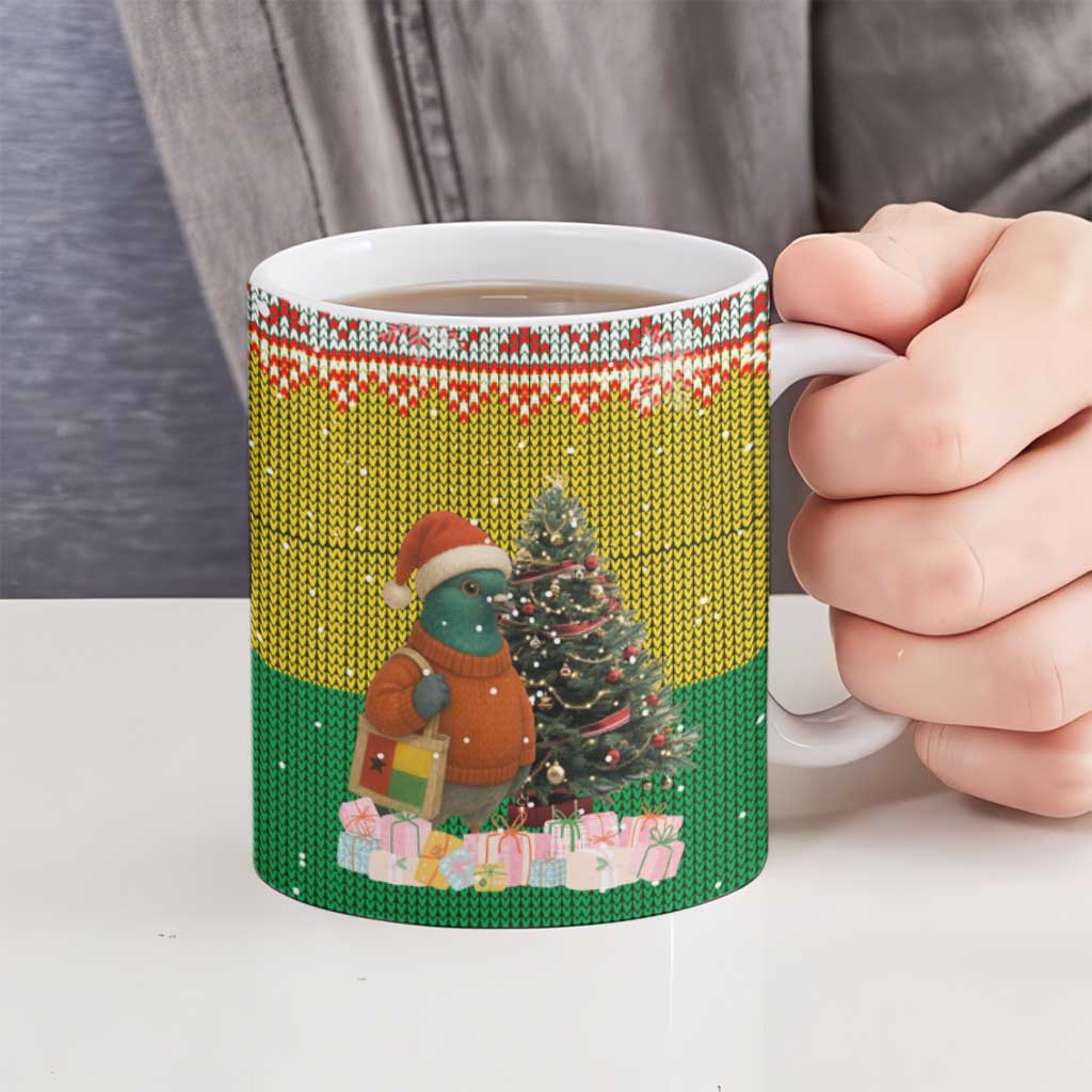 Guinea Bissau Christmas Ceramic Mug with Santa Penguin Christmas Tree and Red Green Yellow Snowflake - Wonder Print Shop
