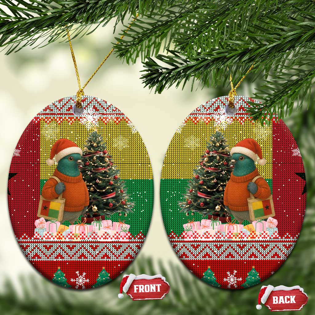 Guinea Bissau Christmas Ceramic Ornament with Santa Penguin Christmas Tree and Red Green Yellow Snowflake - Wonder Print Shop