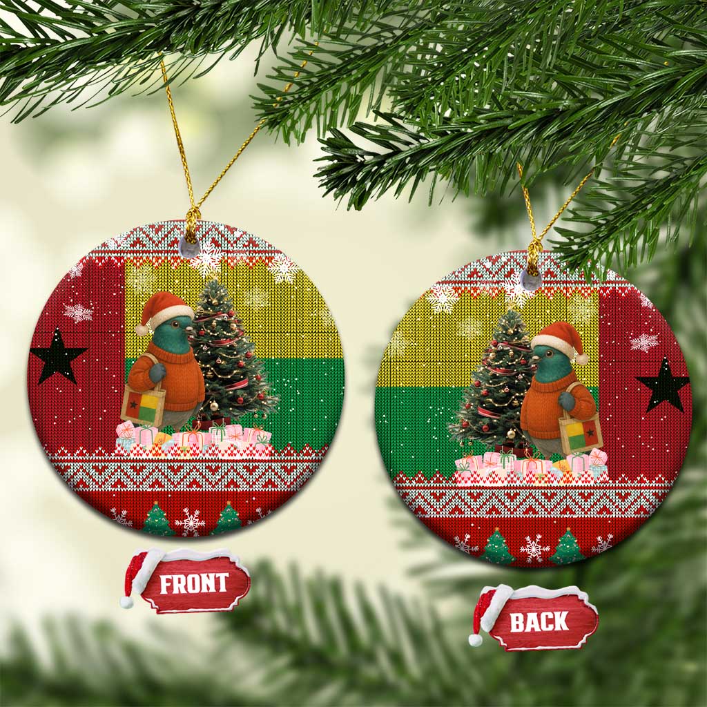 Guinea Bissau Christmas Ceramic Ornament with Santa Penguin Christmas Tree and Red Green Yellow Snowflake - Wonder Print Shop