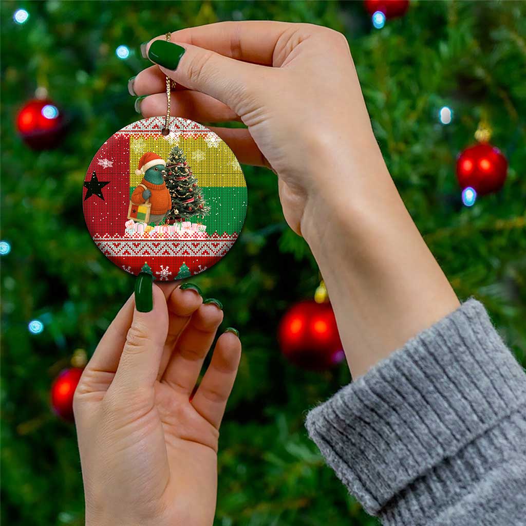 Guinea Bissau Christmas Ceramic Ornament with Santa Penguin Christmas Tree and Red Green Yellow Snowflake - Wonder Print Shop