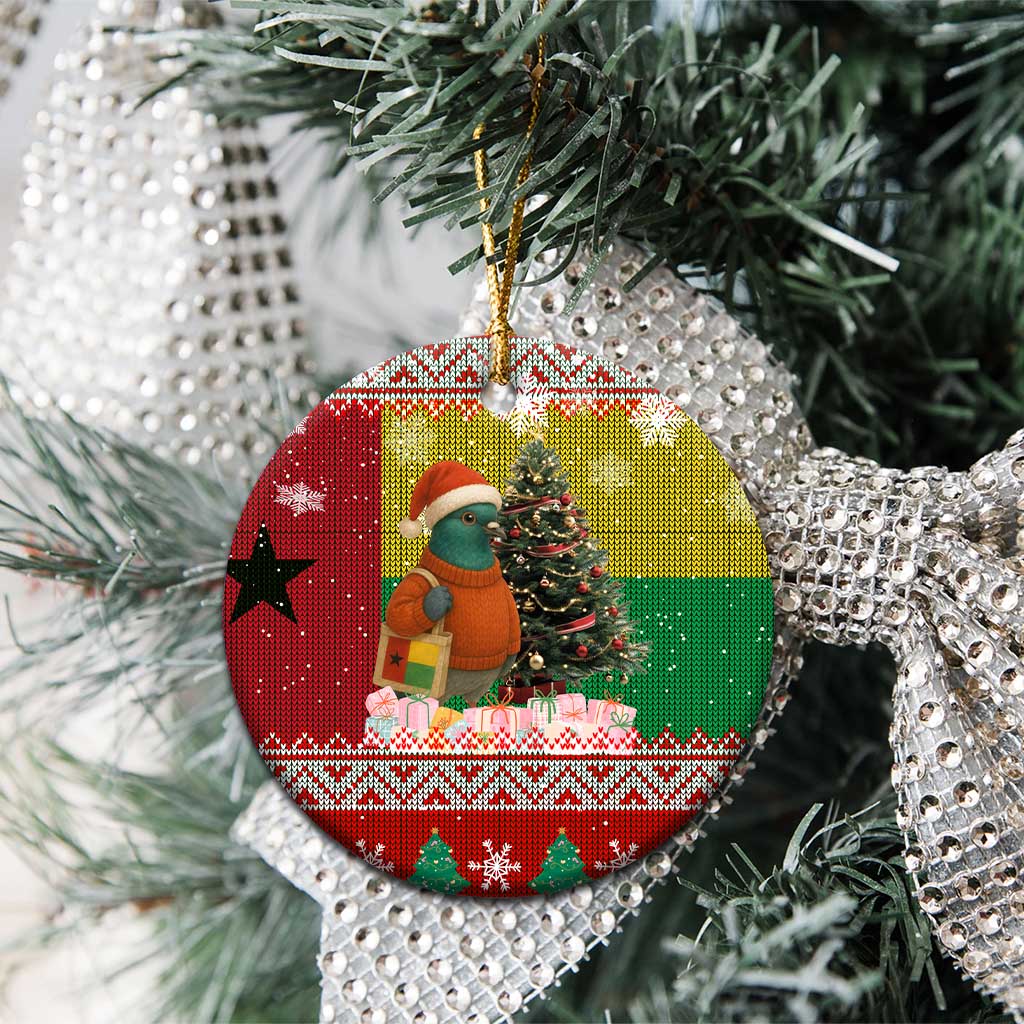 Guinea Bissau Christmas Ceramic Ornament with Santa Penguin Christmas Tree and Red Green Yellow Snowflake - Wonder Print Shop