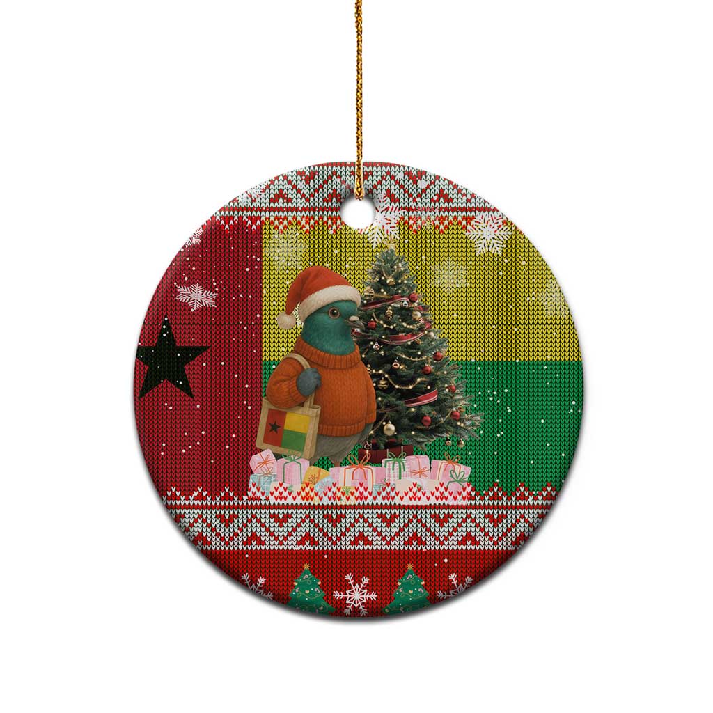 Guinea Bissau Christmas Ceramic Ornament with Santa Penguin Christmas Tree and Red Green Yellow Snowflake - Wonder Print Shop