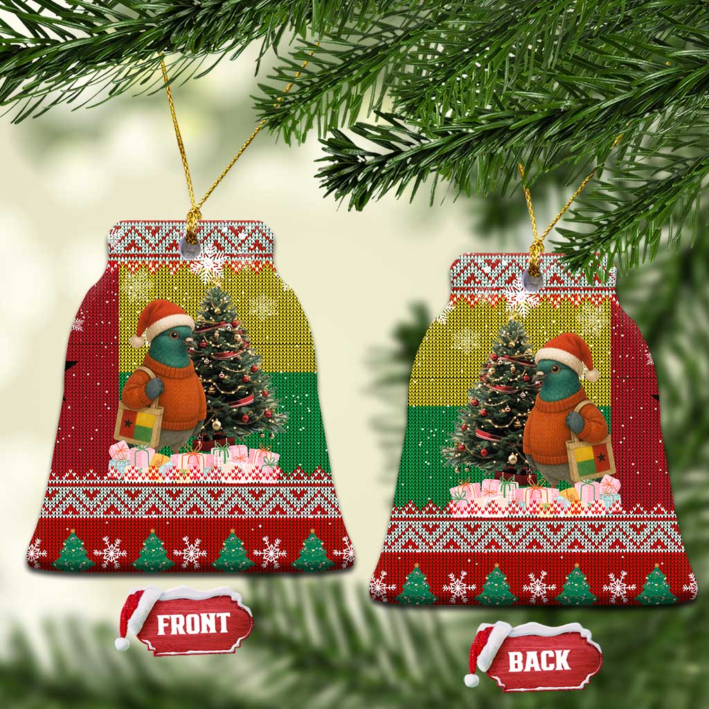 Guinea Bissau Christmas Ceramic Ornament with Santa Penguin Christmas Tree and Red Green Yellow Snowflake - Wonder Print Shop