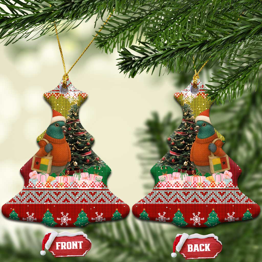 Guinea Bissau Christmas Ceramic Ornament with Santa Penguin Christmas Tree and Red Green Yellow Snowflake - Wonder Print Shop