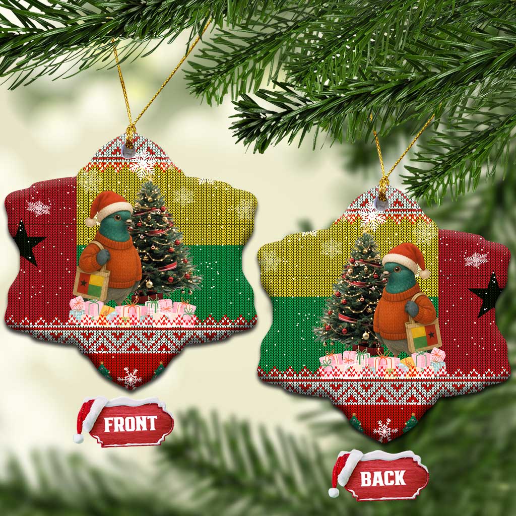 Guinea Bissau Christmas Ceramic Ornament with Santa Penguin Christmas Tree and Red Green Yellow Snowflake - Wonder Print Shop