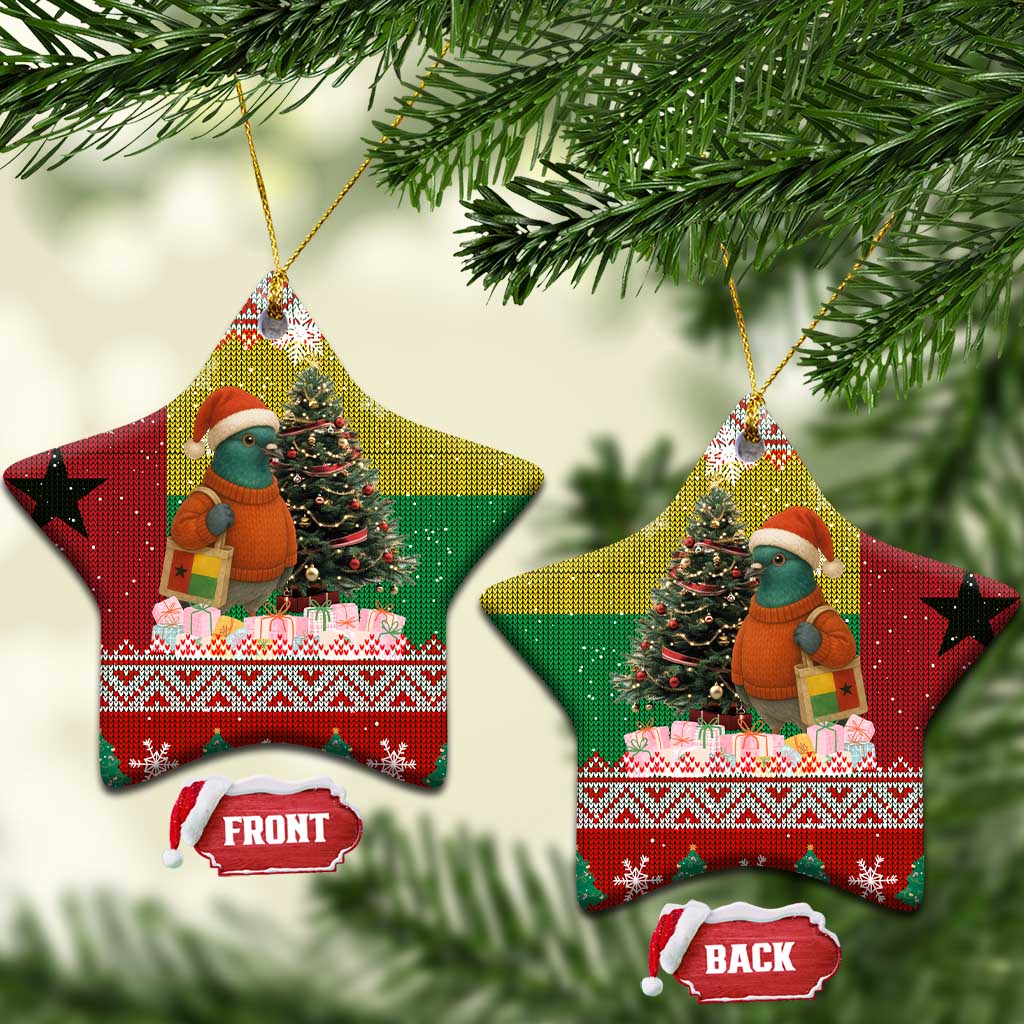 Guinea Bissau Christmas Ceramic Ornament with Santa Penguin Christmas Tree and Red Green Yellow Snowflake - Wonder Print Shop