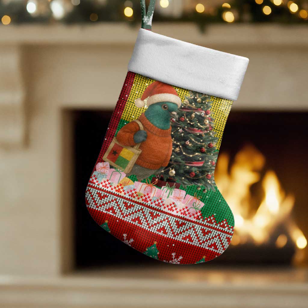 Guinea Bissau Christmas Stocking with Santa Penguin Christmas Tree and Red Green Yellow Snowflake - Wonder Print Shop
