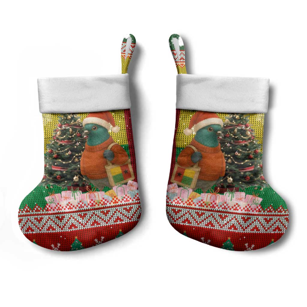 Guinea Bissau Christmas Stocking with Santa Penguin Christmas Tree and Red Green Yellow Snowflake - Wonder Print Shop