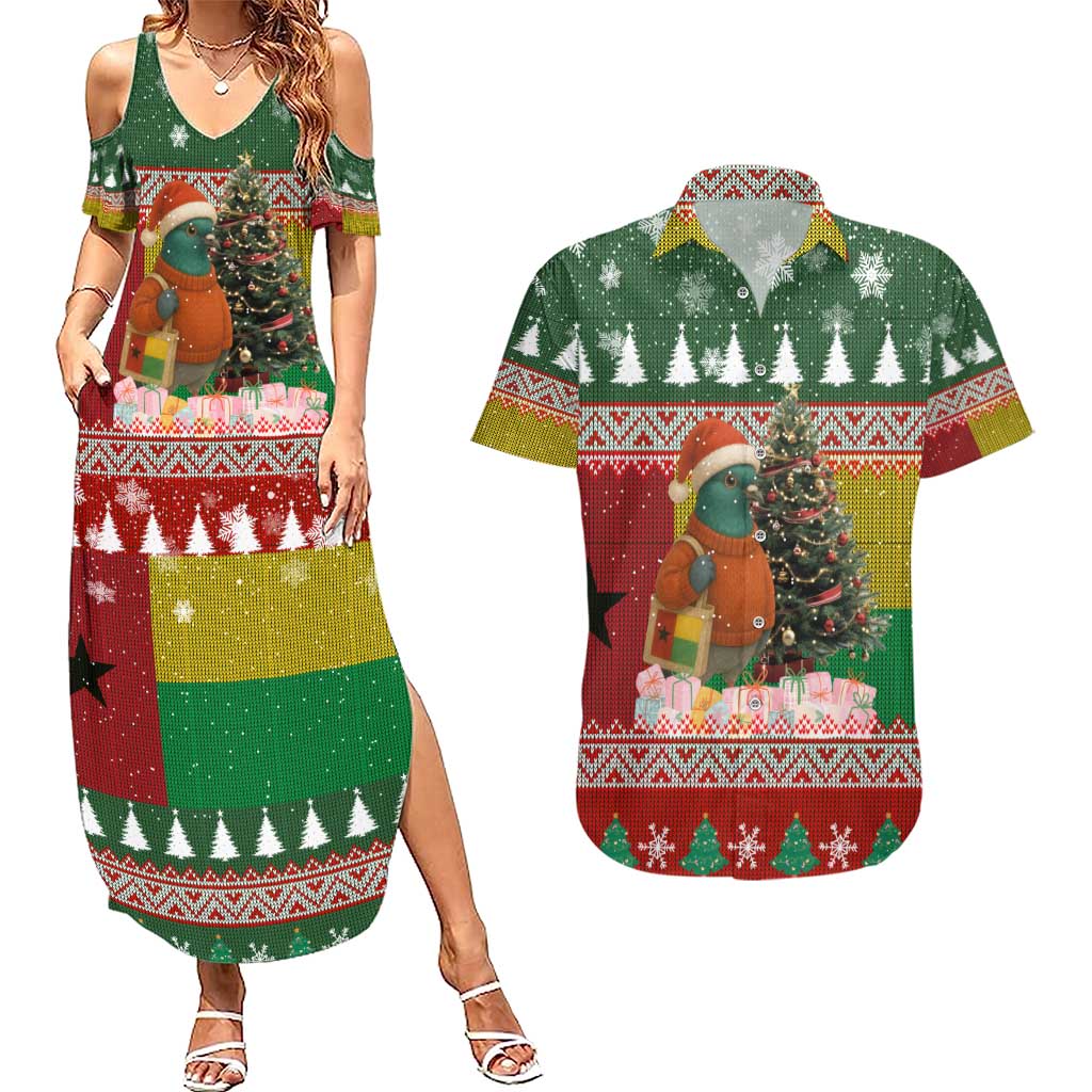 Guinea Bissau Christmas Couples Matching Summer Maxi Dress and Hawaiian Shirt with Santa Penguin Christmas Tree and Red Green Yellow Snowflake - Wonder Print Shop