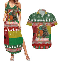 Guinea Bissau Christmas Couples Matching Summer Maxi Dress and Hawaiian Shirt with Santa Penguin Christmas Tree and Red Green Yellow Snowflake - Wonder Print Shop