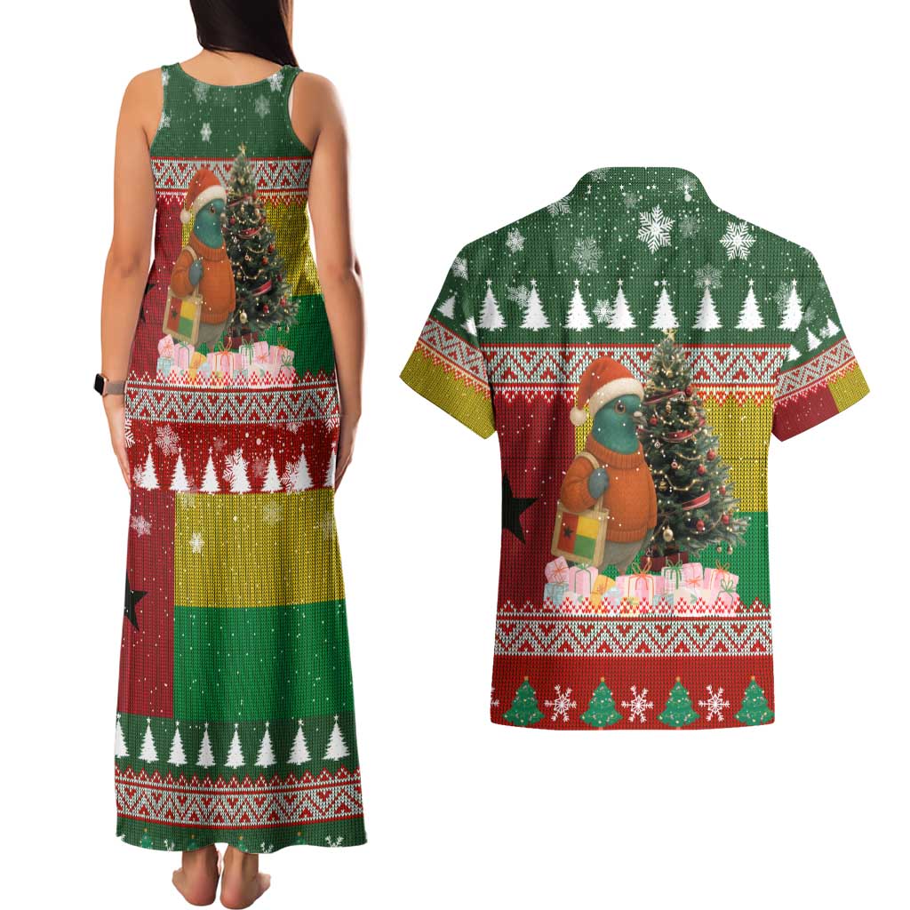 Guinea Bissau Christmas Couples Matching Tank Maxi Dress and Hawaiian Shirt with Santa Penguin Christmas Tree and Red Green Yellow Snowflake - Wonder Print Shop