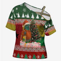 Guinea Bissau Christmas Cross Shoulder Shirt with Santa Penguin Christmas Tree and Red Green Yellow Snowflake - Wonder Print Shop