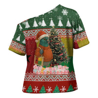 Guinea Bissau Christmas Cross Shoulder Shirt with Santa Penguin Christmas Tree and Red Green Yellow Snowflake - Wonder Print Shop