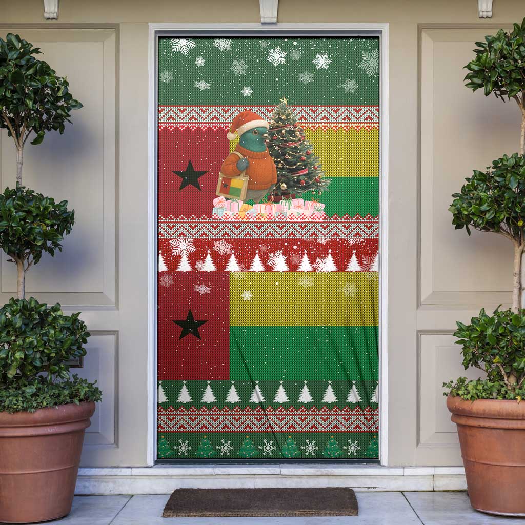 Guinea Bissau Christmas Door Cover with Santa Penguin Christmas Tree and Red Green Yellow Snowflake - Wonder Print Shop