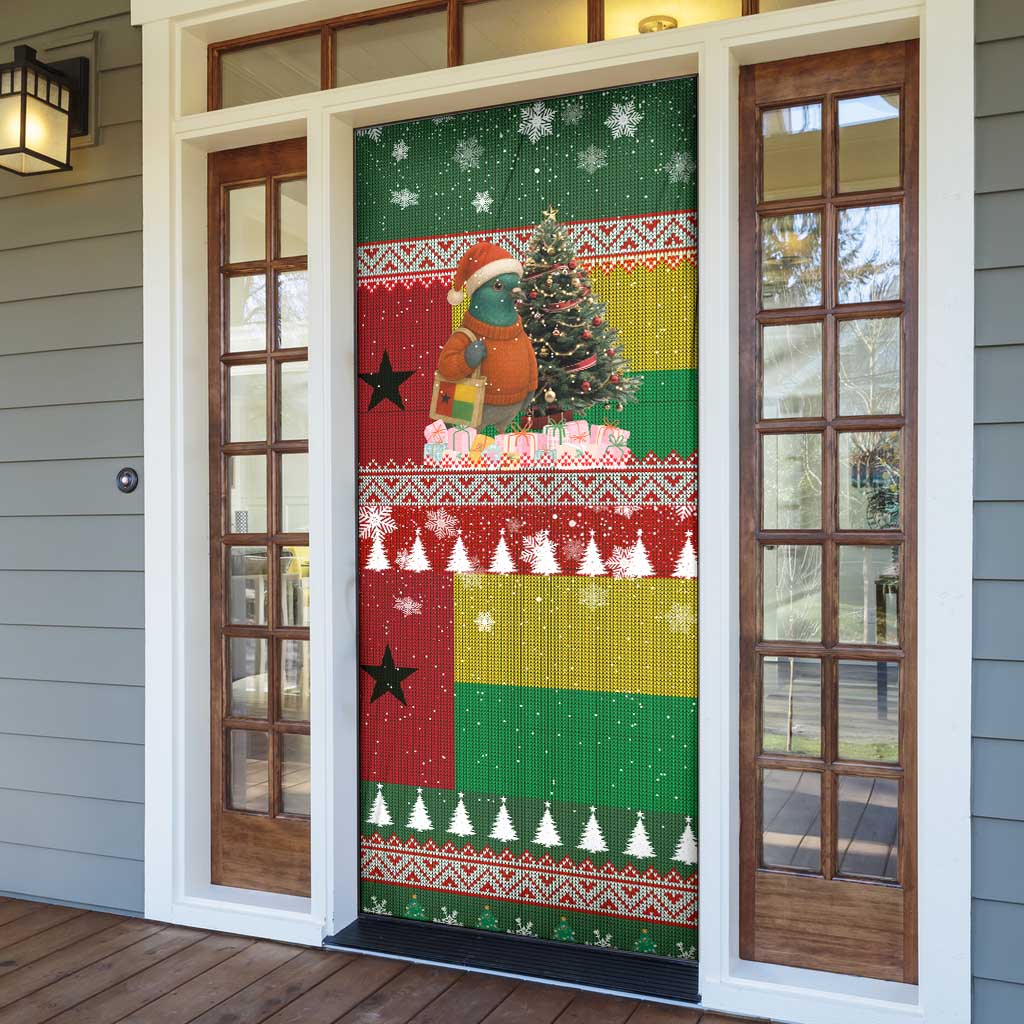 Guinea Bissau Christmas Door Cover with Santa Penguin Christmas Tree and Red Green Yellow Snowflake - Wonder Print Shop