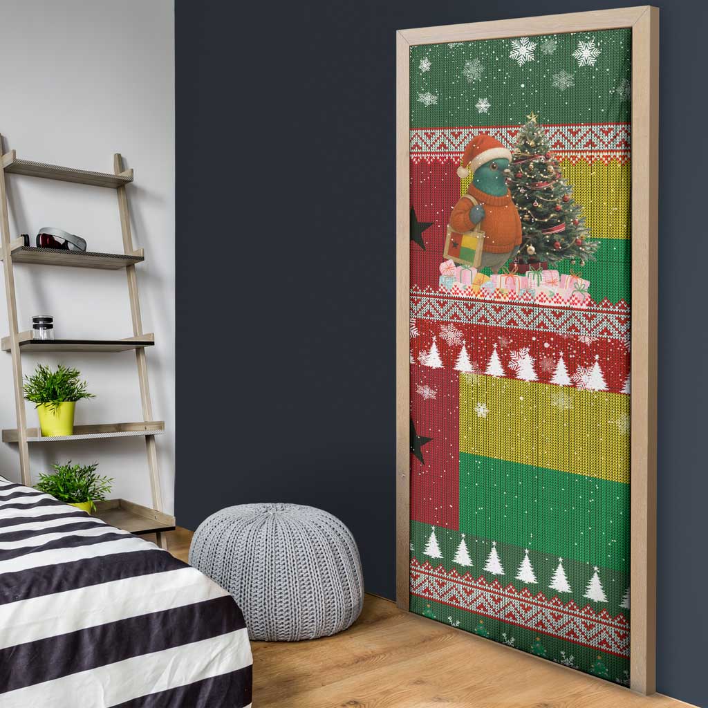 Guinea Bissau Christmas Door Cover with Santa Penguin Christmas Tree and Red Green Yellow Snowflake - Wonder Print Shop