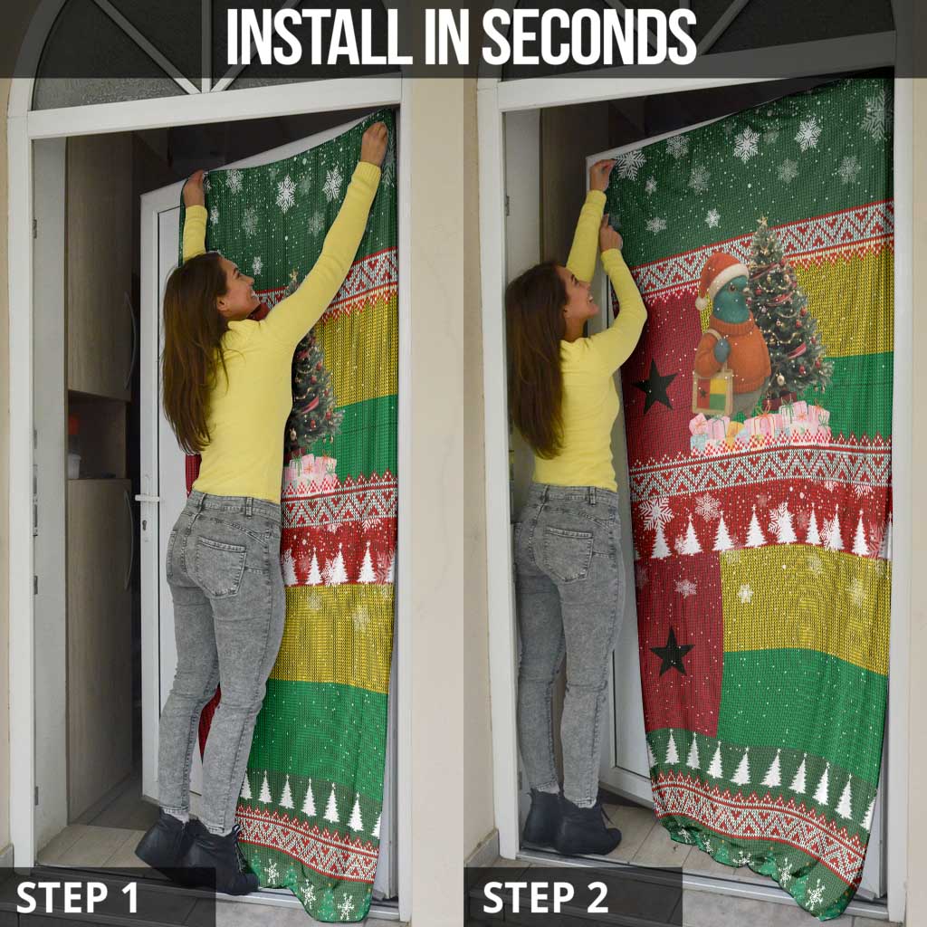 Guinea Bissau Christmas Door Cover with Santa Penguin Christmas Tree and Red Green Yellow Snowflake - Wonder Print Shop