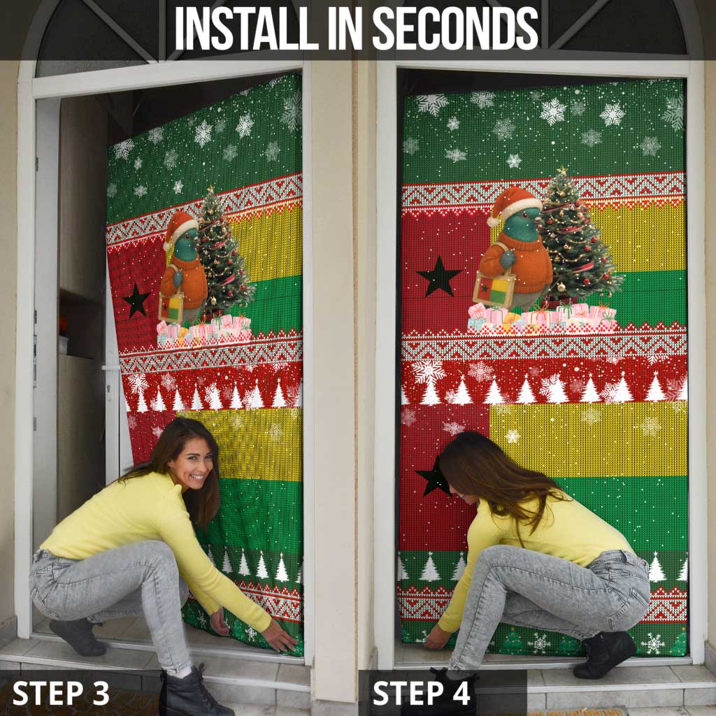 Guinea Bissau Christmas Door Cover with Santa Penguin Christmas Tree and Red Green Yellow Snowflake - Wonder Print Shop