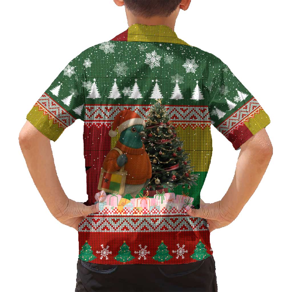 Guinea Bissau Christmas Family Matching Long Sleeve Bodycon Dress and Hawaiian Shirt with Santa Penguin Christmas Tree and Red Green Yellow Snowflake - Wonder Print Shop