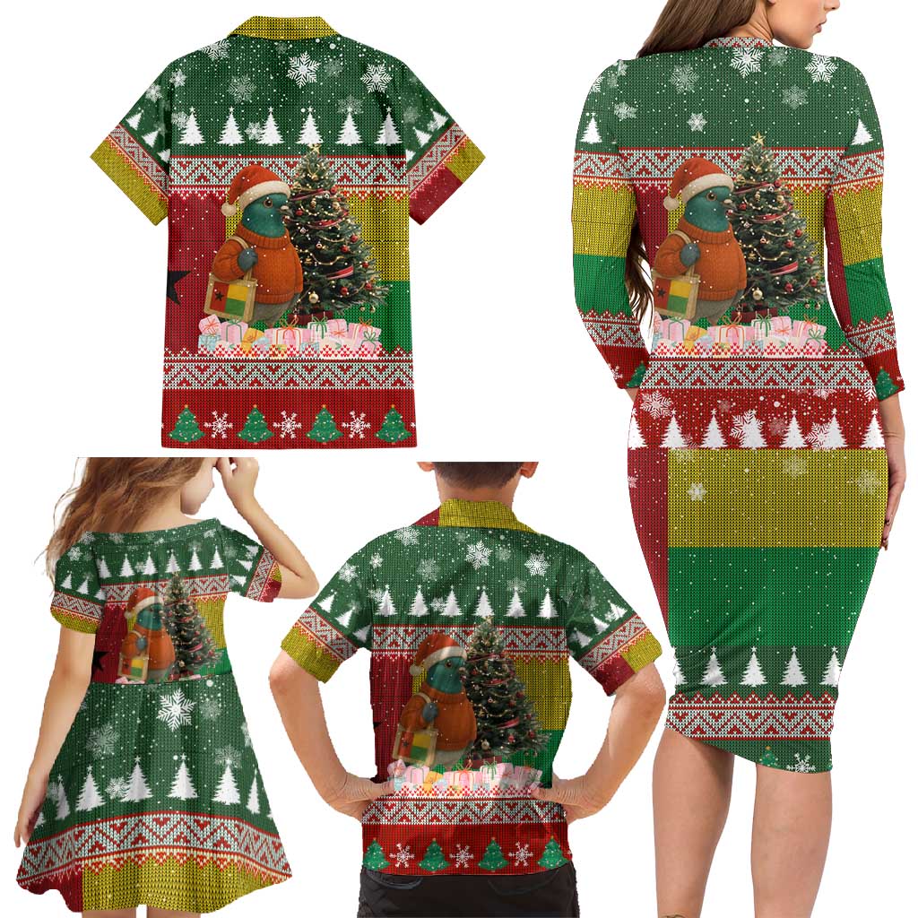Guinea Bissau Christmas Family Matching Long Sleeve Bodycon Dress and Hawaiian Shirt with Santa Penguin Christmas Tree and Red Green Yellow Snowflake - Wonder Print Shop
