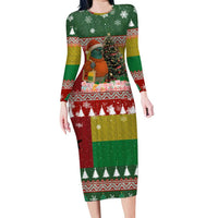Guinea Bissau Christmas Family Matching Long Sleeve Bodycon Dress and Hawaiian Shirt with Santa Penguin Christmas Tree and Red Green Yellow Snowflake - Wonder Print Shop