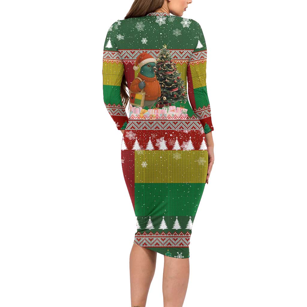 Guinea Bissau Christmas Family Matching Long Sleeve Bodycon Dress and Hawaiian Shirt with Santa Penguin Christmas Tree and Red Green Yellow Snowflake - Wonder Print Shop