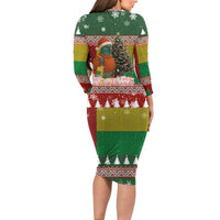 Guinea Bissau Christmas Family Matching Long Sleeve Bodycon Dress and Hawaiian Shirt with Santa Penguin Christmas Tree and Red Green Yellow Snowflake - Wonder Print Shop