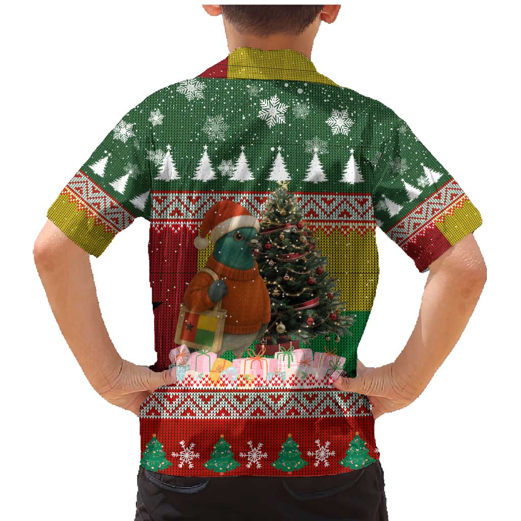 Guinea Bissau Christmas Family Matching Mermaid Dress and Hawaiian Shirt with Santa Penguin Christmas Tree and Red Green Yellow Snowflake - Wonder Print Shop