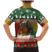 Guinea Bissau Christmas Family Matching Mermaid Dress and Hawaiian Shirt with Santa Penguin Christmas Tree and Red Green Yellow Snowflake - Wonder Print Shop