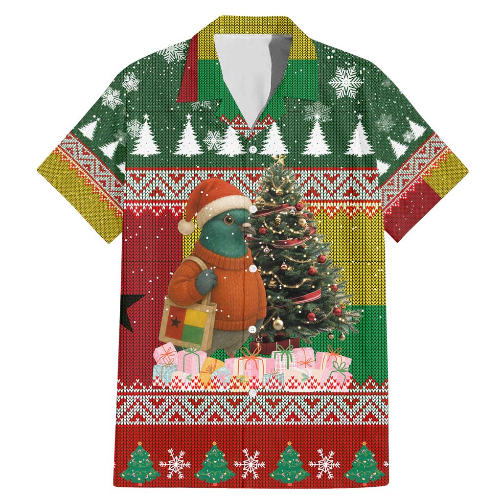 Guinea Bissau Christmas Family Matching Mermaid Dress and Hawaiian Shirt with Santa Penguin Christmas Tree and Red Green Yellow Snowflake - Wonder Print Shop