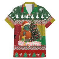 Guinea Bissau Christmas Family Matching Mermaid Dress and Hawaiian Shirt with Santa Penguin Christmas Tree and Red Green Yellow Snowflake - Wonder Print Shop