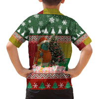 Guinea Bissau Christmas Family Matching Off The Shoulder Long Sleeve Dress and Hawaiian Shirt with Santa Penguin Christmas Tree and Red Green Yellow Snowflake - Wonder Print Shop