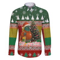 Guinea Bissau Christmas Family Matching Off The Shoulder Long Sleeve Dress and Hawaiian Shirt with Santa Penguin Christmas Tree and Red Green Yellow Snowflake - Wonder Print Shop